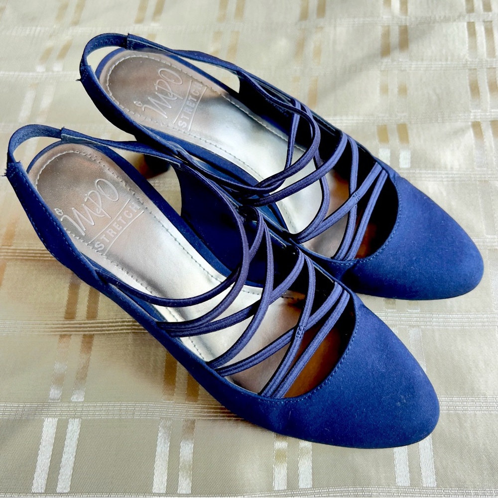 Impo Stretch Navy Blue Strappy Heels – Size 7.5 Comfort fit
